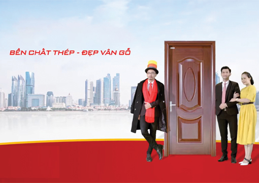 banner cửa thép vân gỗ