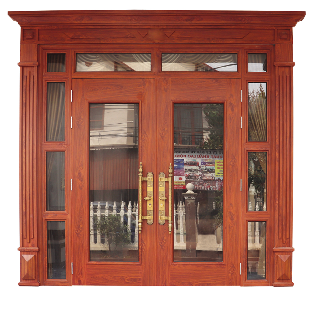 Cửa Thép Vân Gỗ Thủy Lực Kính A22-VK